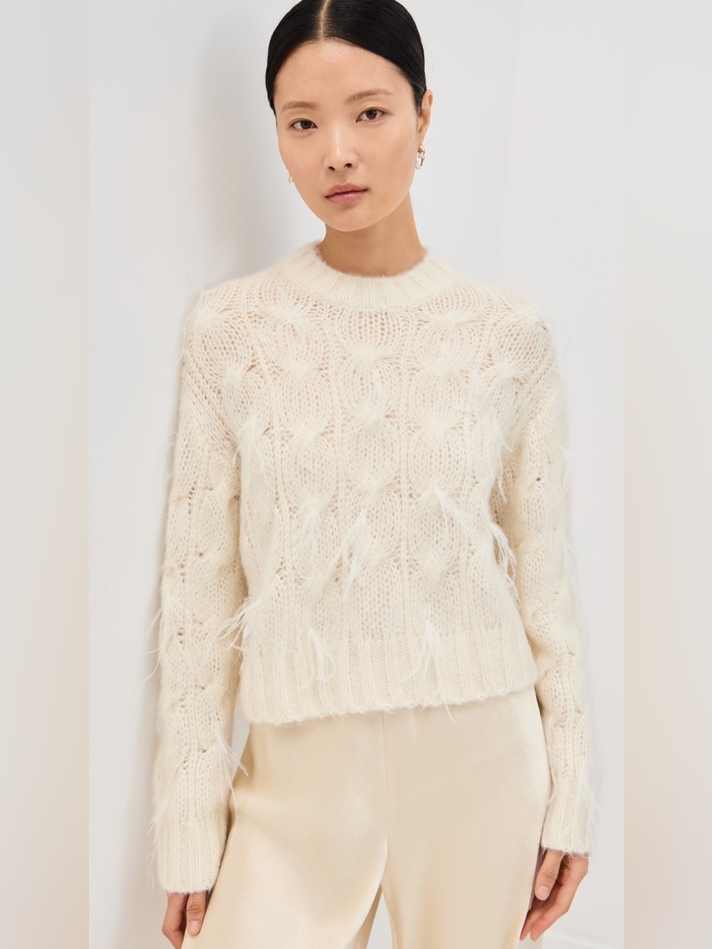 NWT $595 Vince Feather Embellished Cable-Knit Sweater